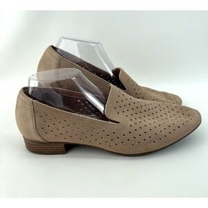 Clarks Juliet Hayes Comfort Collection Tan Perforated Suede Loafers Size 10W
